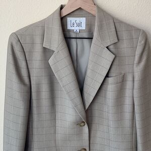 Plaid brown blazer Long Line Women's Jacket Coat Lined Sz 10 Vintage Le Suit‎
